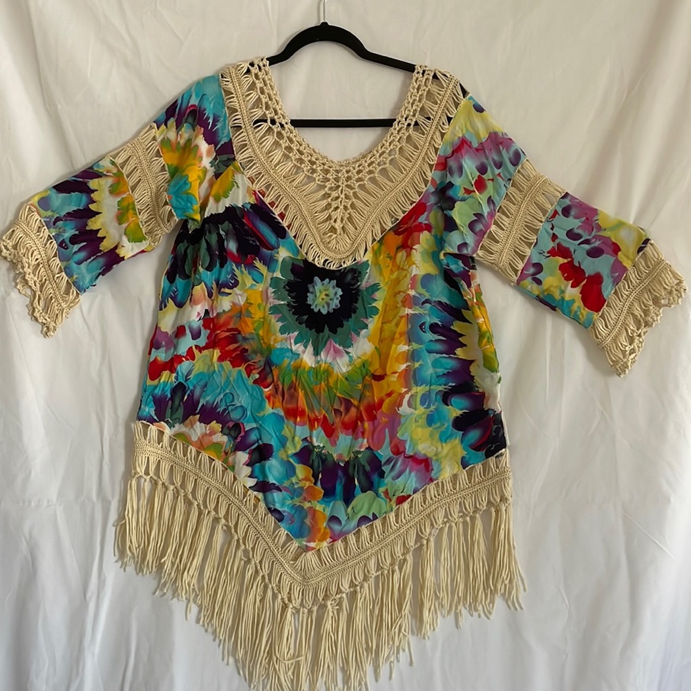 Women’s crochet watercolor fringe cover up